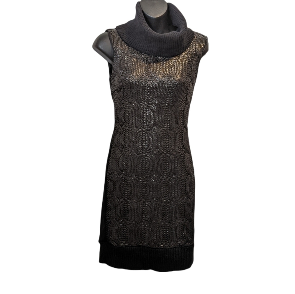 RINASCIMENTO Black Cable Knit Sweater Dress XS Fitted Bodycon